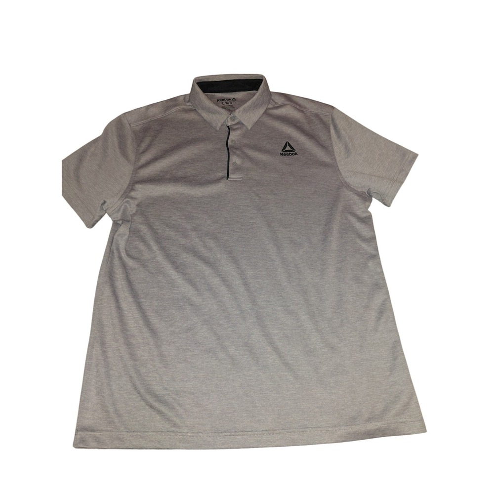 Reebok Mens Performance Polo Shirt Gray Heather Short Sleeve Delta Logo L